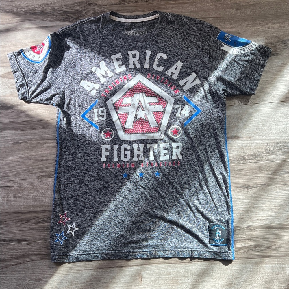 American Fighter Charcoal Tee with Red and Blue Accents